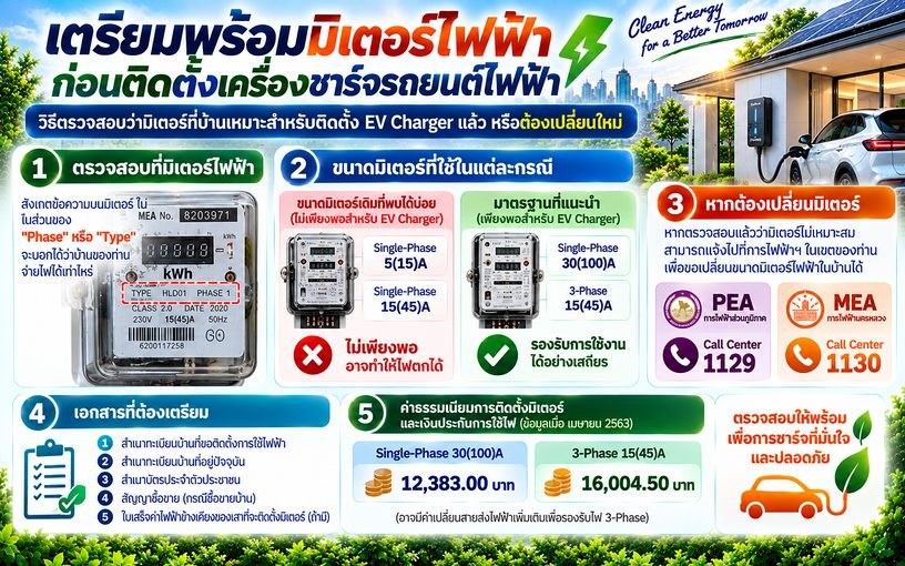 เตรียมพร้อมมิเตอร์ไฟฟ้า ก่อนติดตั้งเครื่องชาร์จรถยนต์ไฟฟ้า