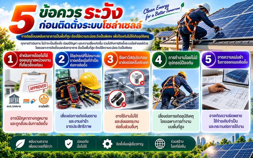5 ข้อควรระวัง ก่อนติดตั้งระบบโซล่าเซลล์