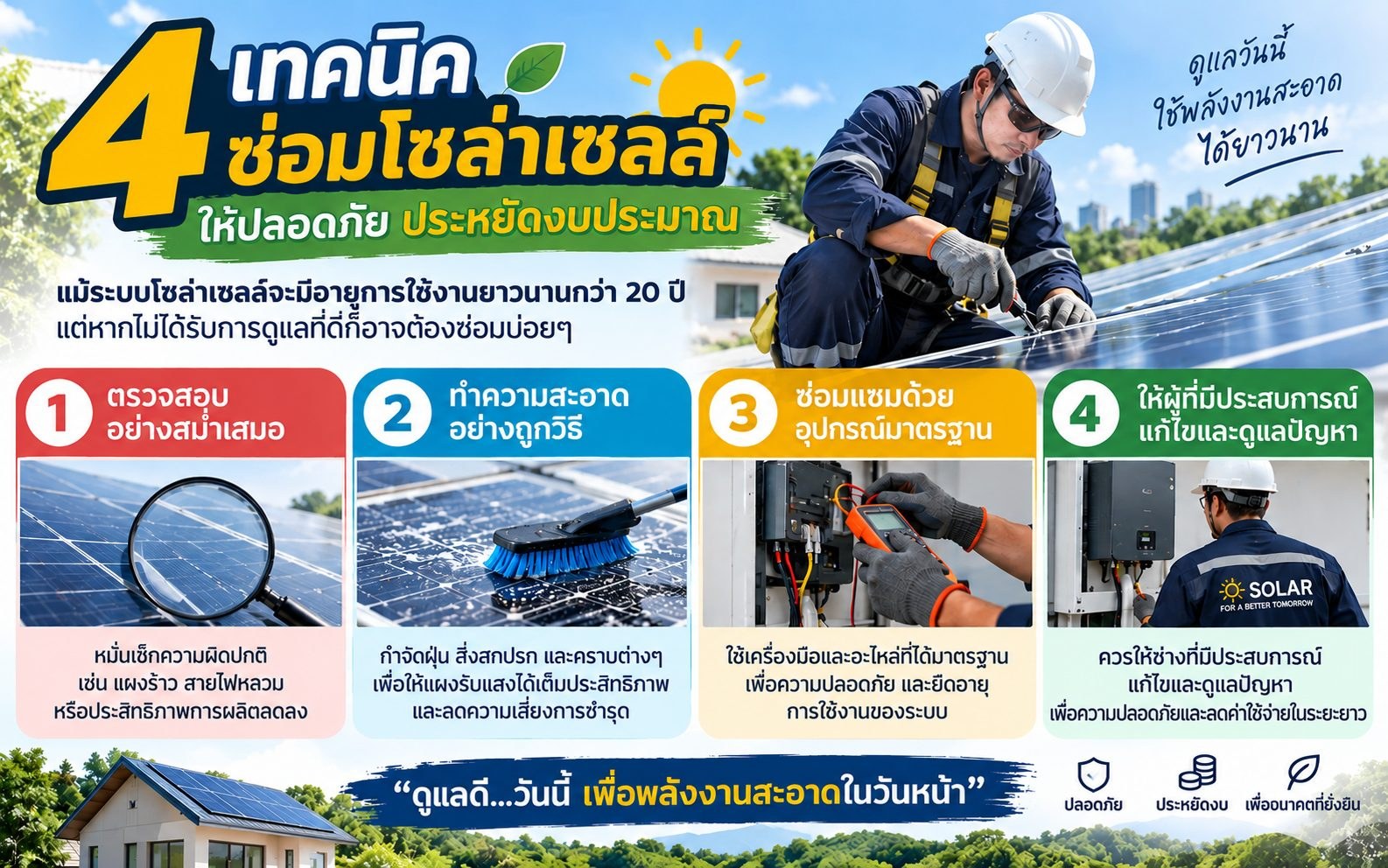4 เทคนิค ซ่อมโซล่าเซลล์ให้ปลอดภัย ประหยัดงบประมาณ