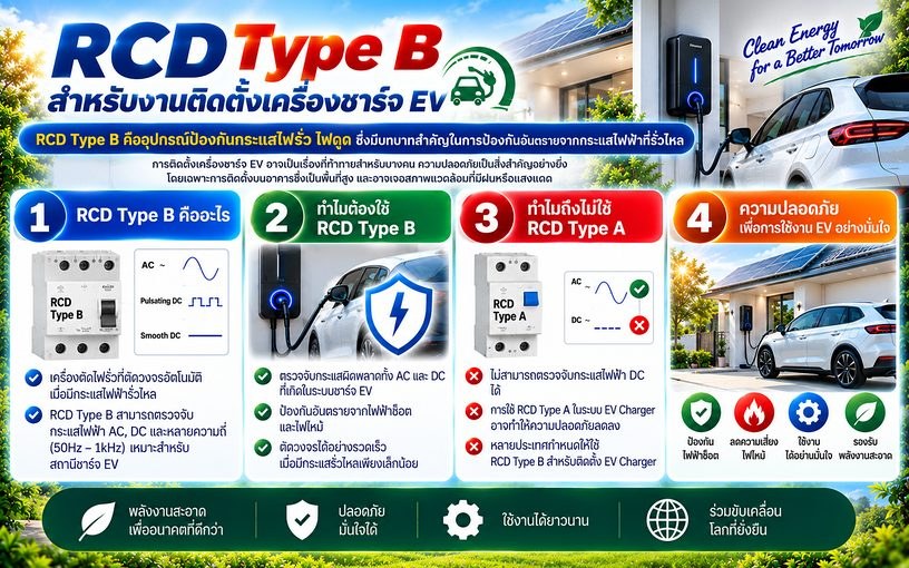 RCD Type B สำหรับงานติดตั้งเครื่องชาร์จ EV
