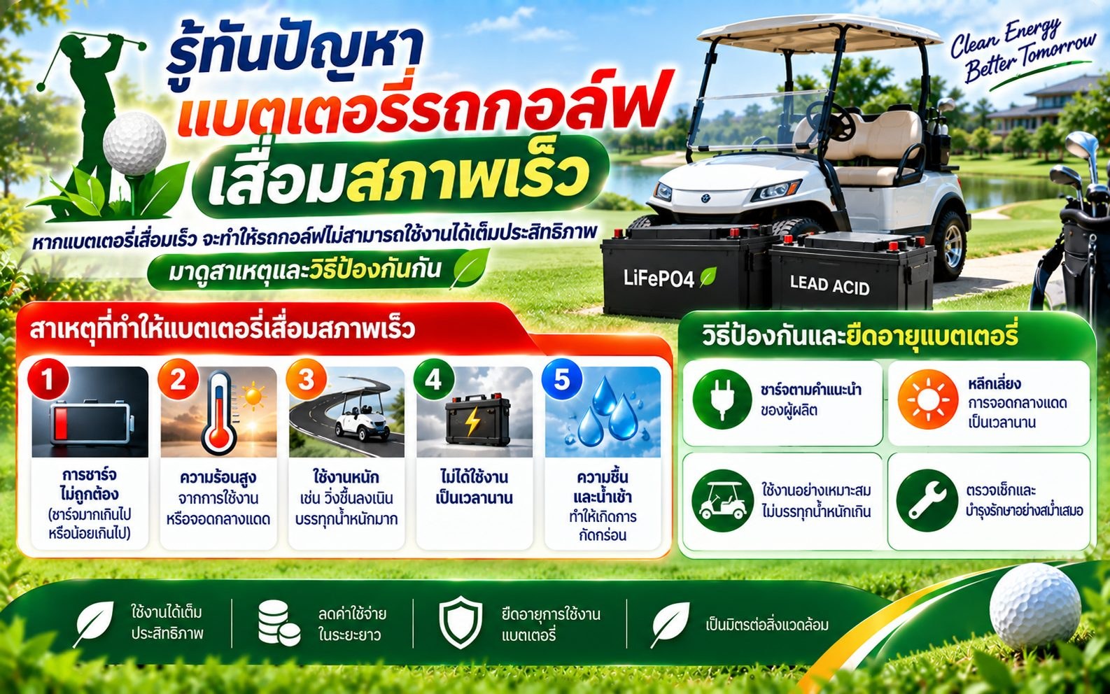 รู้ทันปัญหา แบตเตอรี่รถกอล์ฟเสื่อมสภาพเร็ว