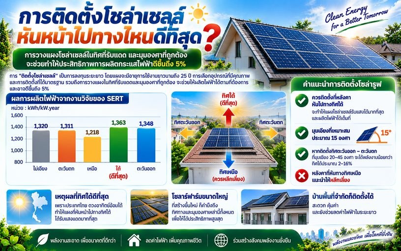 การติดตั้งโซล่าเซลล์ หันหน้าไปทางไหนดีที่สุด