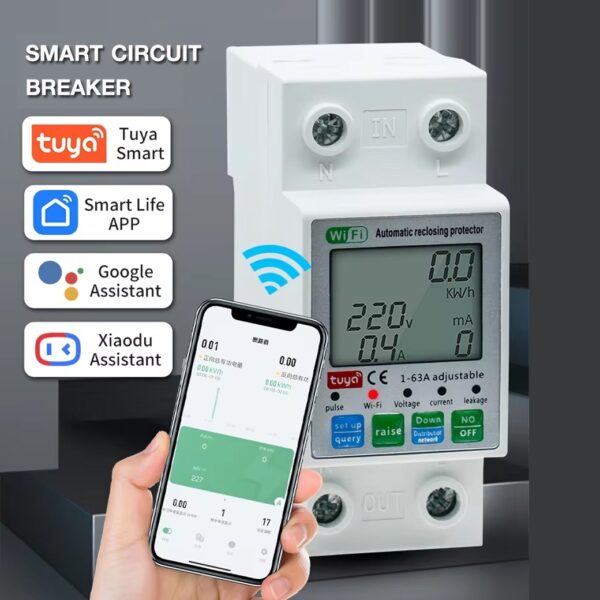 SMART CIRCUIT BREAKER มิเตอร์วัดพลังงาน ตัดวงจร ตรวจสอบแรงดันไฟฟ้ากระแสสลับ มี WIFI ดูค่าผ่านแอพได้