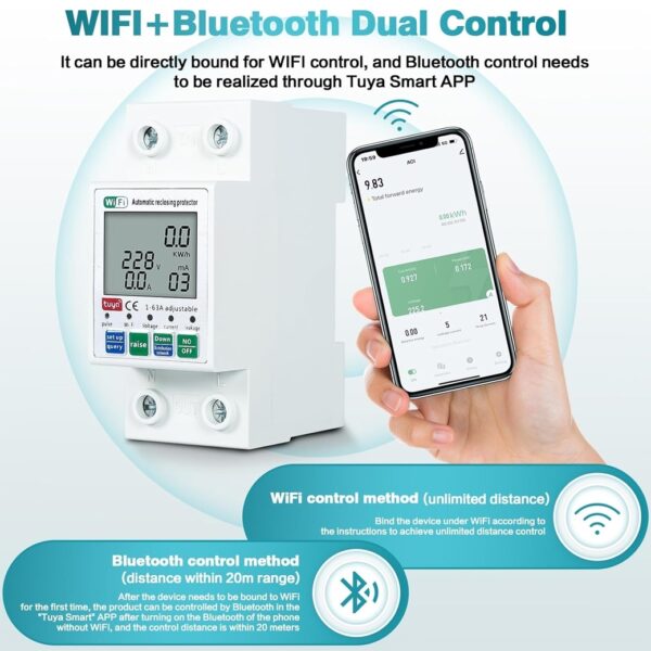 SMART CIRCUIT BREAKER มิเตอร์วัดพลังงาน ตัดวงจร ตรวจสอบแรงดันไฟฟ้ากระแสสลับ มี WIFI ดูค่าผ่านแอพได้ - Image 7