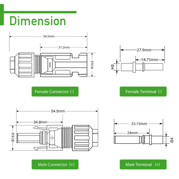 MC4 connector 30A 1000V อุปกรณ์เชื่อมต่อไฟฟ้า ใช้สำหรับเชื่อมสายไฟของแผงโซล่าเซลล์ - Image 5